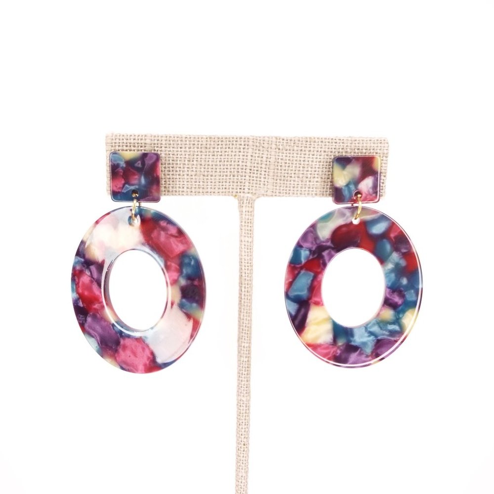 Multi Colored Round and Square Acrylic Earrings